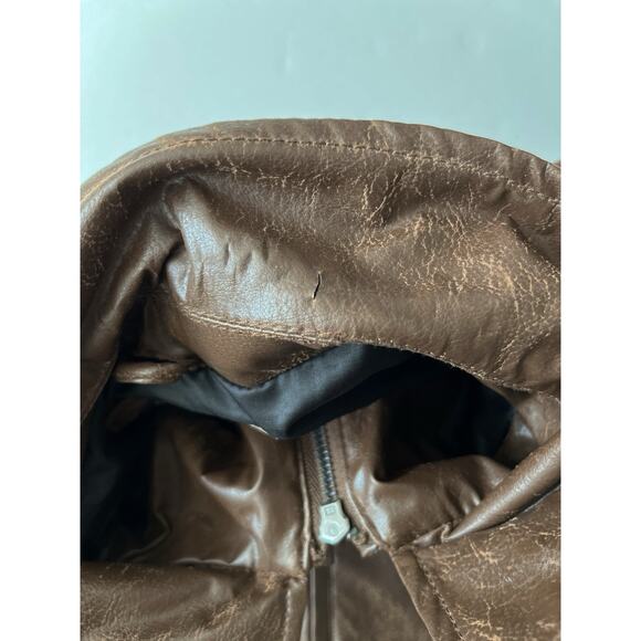 Obey Propaganda Faux Leather Bomber Jacket Men L Brown Collared Full Zipper - Picture 10 of 11